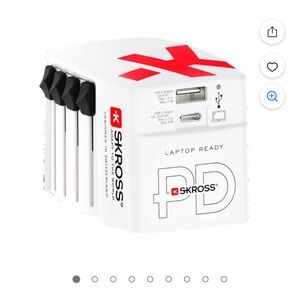 SKROSS PD laptop ready USB World Travel Adapter - White with Red Accents